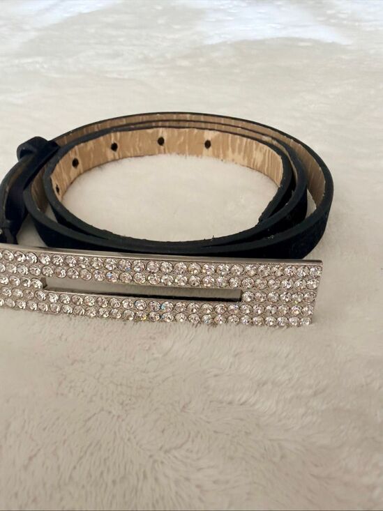 Oscar de la Renta Crystal Pavé Buckle Black Suede Leather Belt Size Large main image 6